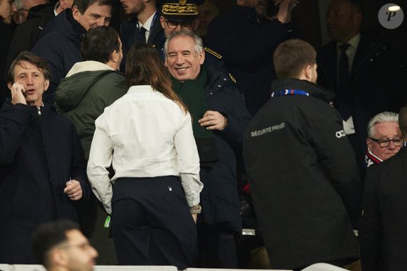 François Bayrou, Premier ministre, en tribunes lors du match du Tournoi des Six Nations opposant la France à l'Écosse (35-16) au Stade de France à Saint-Denis, Seine Saint-Denis, France, le 15 mars 2025. © Christian Liewig/Bestimage