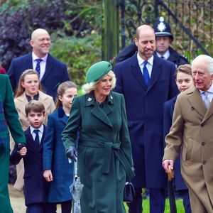 Mike Tindall, Mia Grace Tindall, Catherine (Kate) Middleton, princesse de Galles, Prince Louis, Princesse Charlotte, Prince George, Camilla Parker Bowles, reine consort d'Angleterre, Le prince William, prince de Galles,  Le roi Charles III d'Angleterre - La famille royale britannique se rend à la messe de Noël à Sandringham le 25 décembre 2024.