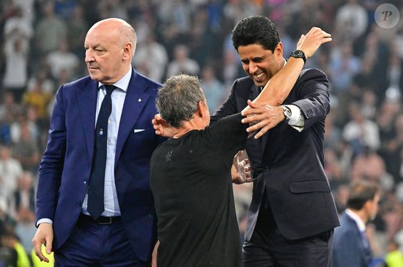Nasser Al-Khelaïfi et Luis Enrique - Finale de la Ligue Des Champions 2025 "PSG - Inter Milan" à l'Allianz Arena de Munich, le 31 mai 2025.
© Christian Liewig/Bestimage