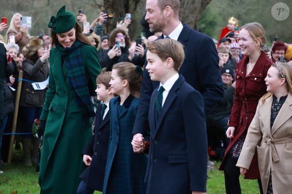 Catherine (Kate) Middleton, princesse de Galles, Prince Louis, Princesse Charlotte, Prince George, Le prince William, prince de Galles - La famille royale britannique se rend à la messe de Noël à Sandringham le 25 décembre 2024.