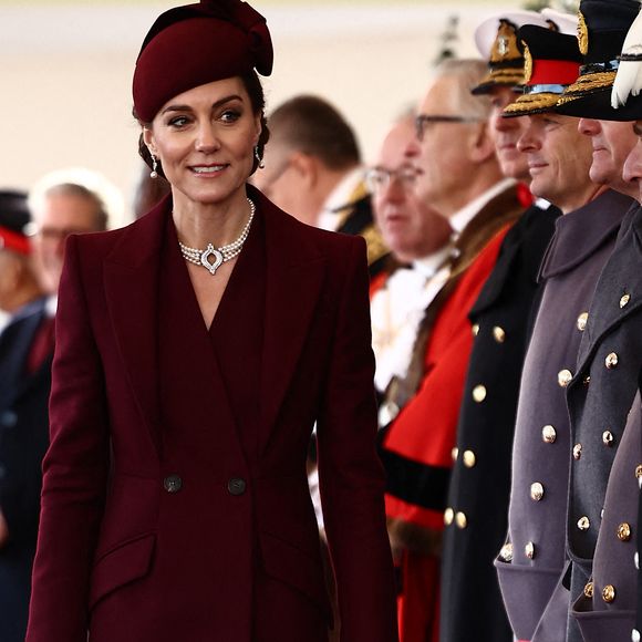 La princesse de Galles avant la cérémonie d'accueil de l'émir du Qatar Cheikh Tamim bin Hamad Al Thani et de son épouse Cheikha Jawaher à Horse Guards Parade, Londres, lors de la visite d'État au Royaume-Uni de l'émir du Qatar et de la première de ses trois épouses. Londres, Royaume-Uni, mardi 3 décembre 2024. Photo by Henry Nicholls/PA Wire/ABACAPRESS.COM