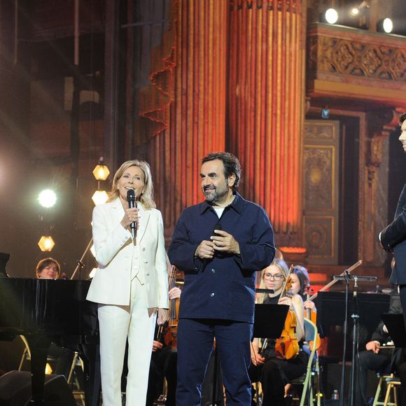 Exclusif - Claire Chazal et André Manoukian - Enregistrement de l'émission "Le Grand Echiquier : Spéciale Dalida" à l'Opéra royal de Versailles, présentée par C.Chazal et A.Manoukian, et diffusée sur France 2, le 18 mars 2025. © Guillaume Gaffiot/Bestimage
