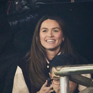 Diane Leyre (Miss France 2022) - Célébrités dans les tribunes lors du match de Ligue 1 McDonald's opposant le Paris Saint-Germain (PSG) à l'Olympique de Marseille (OM) - (3-1) au Parc des Princes à Paris le 16 mars 2025. © Cyril Moreau/Bestimage
