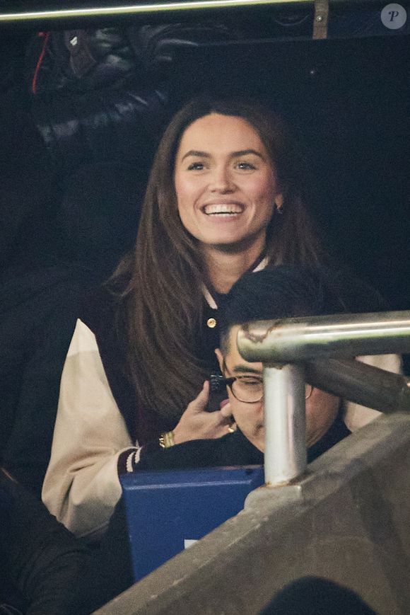 Diane Leyre (Miss France 2022) - Célébrités dans les tribunes lors du match de Ligue 1 McDonald's opposant le Paris Saint-Germain (PSG) à l'Olympique de Marseille (OM) - (3-1) au Parc des Princes à Paris le 16 mars 2025. © Cyril Moreau/Bestimage