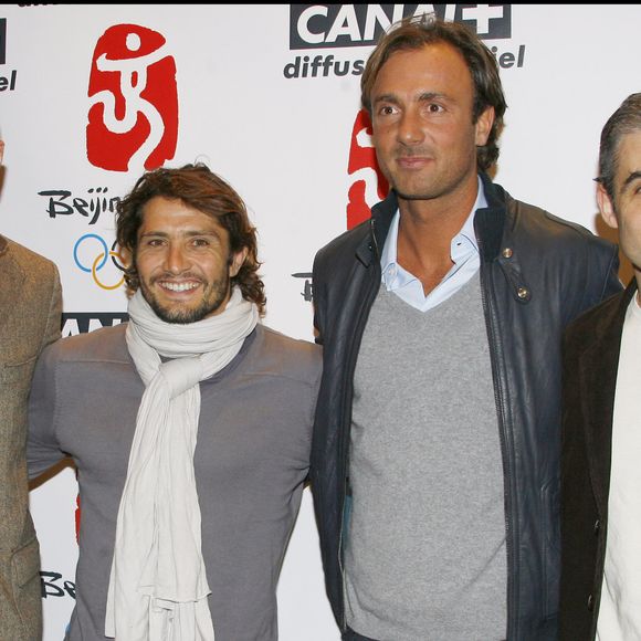 Zinedine Zidane, Bixente Lizarazu, Christophe Dugarry et Jean-Philippe Gatien - Première du film Astérix aux Jeux Olympiques au cinéma Gaumont Marignan à Paris.