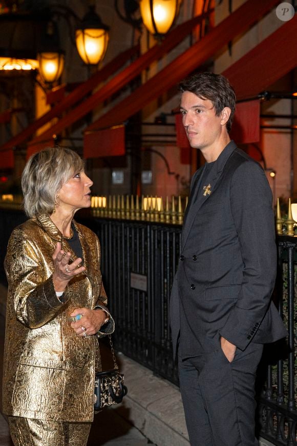 Hélène Mercier-Arnault et son fils Alexandre Arnault - Arrivées à la soirée de lancement du Whisky de la chanteuse Beyoncé "SirDavis" à l'hôtel Plaza Athénée à Paris le 24 septembre 2024.  Pierre Perusseau / Bestimage