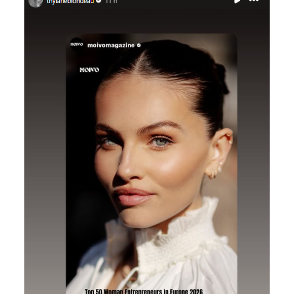 "Merci, c'est grâce à vous", a-t-elle réagi sur Instagram après sa nomination.

Thylane Blondeau rejoint la liste du Top 50 des femmes entrepreneurs d'Europe en 2026.