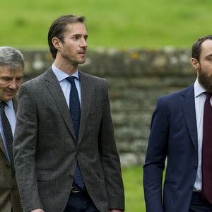 Michael Middleton, James Matthews le fiancé de Pippa et James le frère de Pippa -  Le duc et la duchesse de Cambridge en famille à la messe de Noël à Englefield le 25 décembre 2016.