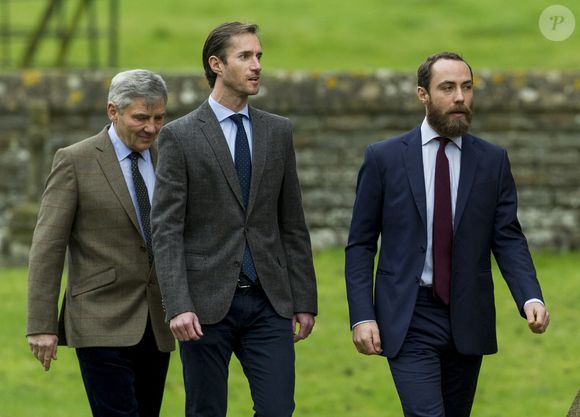 Michael Middleton, James Matthews le fiancé de Pippa et James le frère de Pippa -  Le duc et la duchesse de Cambridge en famille à la messe de Noël à Englefield le 25 décembre 2016.