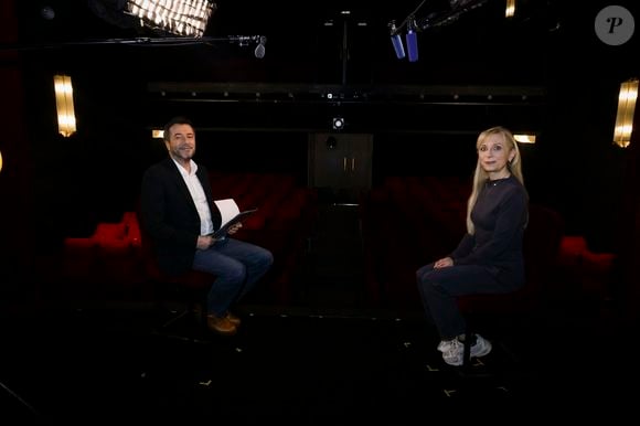 Exclusif - Bernard Montiel, Natalie Dessay lors de l'enregistrement de l'émission Olympiascope présentée par B.Montiel à la Comédie de Paris le 6 mars 2025. 
Cette émission sera diffusée le 16 avril.

© Jack Tribeca / Bestimage
