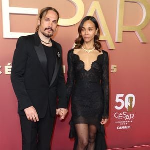 Zoe Saldana, son mari Marco Perego -  Photocall de la 50ème édition de la cérémonie des César à l'Olympia à Paris, France, le 28 février 2025 © Dominique Jacovides - Olivier Borde / Bestimage