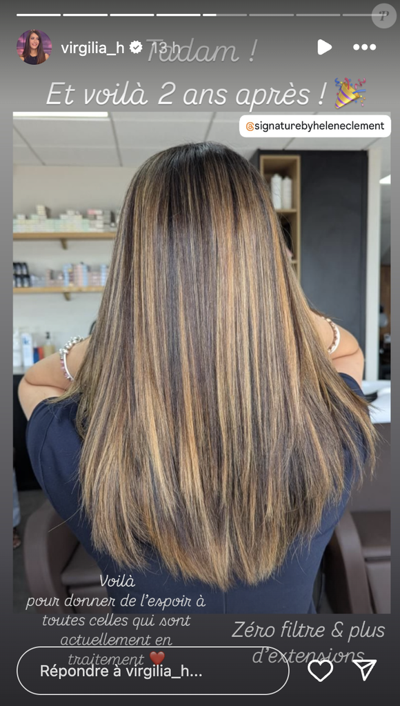 et partageant une photo du résultat. 

Virgilia Hess (BFMTV) partage des photos de ses cheveux qui ont repoussé après son cancer.
