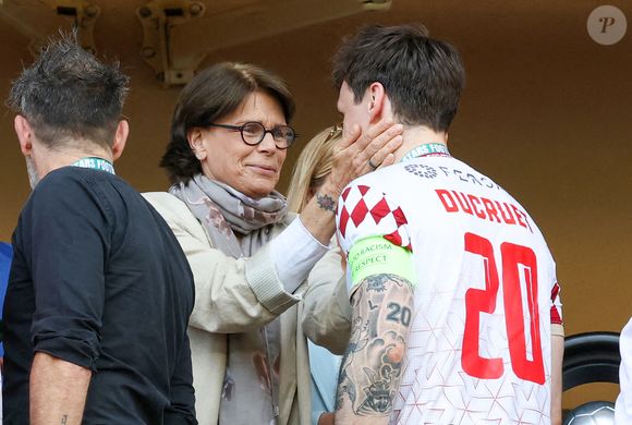 La princesse Stéphanie de Monaco, Louis Ducruet - La famille princière de Monaco assiste au match de football Racing Stars Football Cup opposant les pilotes Nazionale Piloti contre les Barbagiuans au stade Louis II à Monaco le 21 mai, 2025. © Claudia Albuquerque/Bestimage