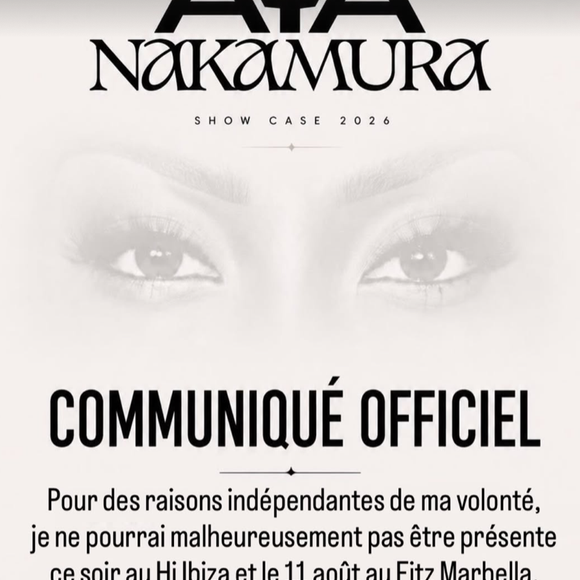 La chanteuse devait se produire au Hï Ibiza puis au Fitz Marbella le 11 août.

Capture Instagram - Aya Nakamura
