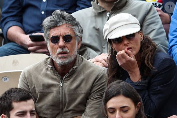 Marc Simoncini et sa nouvelle compagne Ingrid Sinclar (ex femme de Bob Sinclar) - Célébrités dans les tribunes des internationaux de France de tennis de Roland Garros à Paris, France, le 7 juin 2019. © Cyril Moreau/Bestimage
