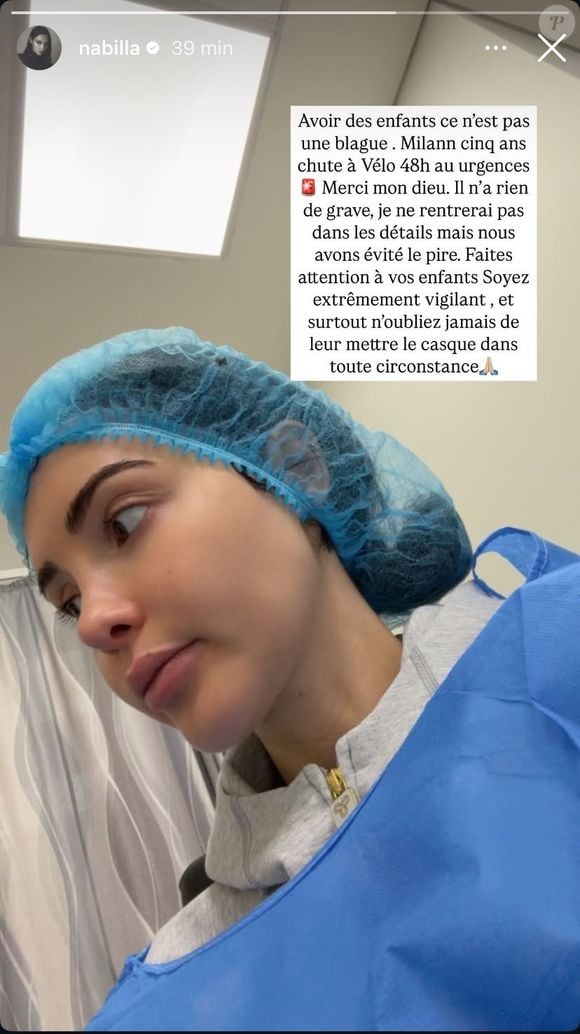 Nabilla révèle sur Instagram que son fils Milann a été victime d'un accident de vélo et a dû passer 48h aux urgences.
Crédit : Instagram/Nabilla