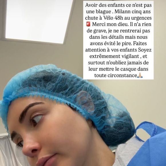 Nabilla révèle sur Instagram que son fils Milann a été victime d'un accident de vélo et a dû passer 48h aux urgences.
Crédit : Instagram/Nabilla