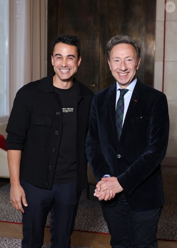 Exclusif - Stéphane Bern (ici avec son mari Yori Bailleres ) nommé Pape du Patrimoine lors de la Saint Clément au restaurant Alain Ducasse Baccarat, à Paris, France, le 20 novembre 2025. © Denis Guignebourg/Bestimage