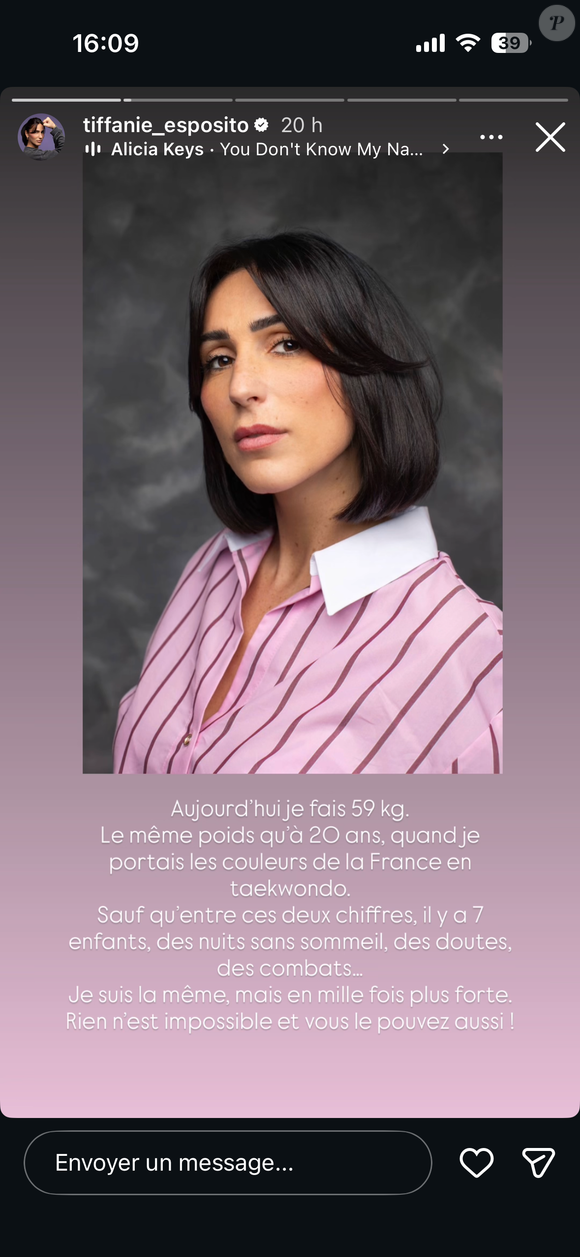 Elle suit le programme So Shape et pratique le sport régulièrement.

Capture Instagram - Tiffanie.esposito