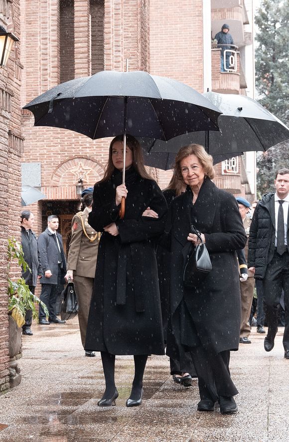 Emerit Queen Sofia (La reine Sofia), Crown Princess Leonor (La princesse Leonor), Princess Sofia (L'infante Sofia d'Espagne) - Princess Irene of Greece and Denmark (la princesse Irène de Grèce et de Danemark) funeral service at St. Andrew and St. Demetrius Greek Orthodox Cathedral. Madrid - 17 janvier 2026