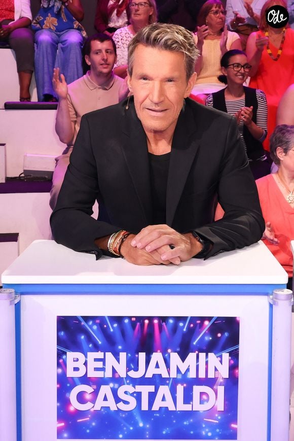 Exclusif - Benjamin Castaldi lors de l'enregistrement de l’émission "On Connait La Chanson Céline Dion", présentée par L.Boccolini et diffusée le 1er septembre sur W9, à Paris, France, le 2 juillet 2026. © Jack Tribeca/Bestimage