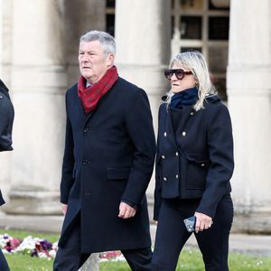 Christine Bravo et son mari Stéphane Bachot - Obsèques d'Isabelle Mergault à la Coupole du Père-Lachaise à Paris le 30 mars 2026. © Cyril Moreau - Dominique Jacovides / Bestimage