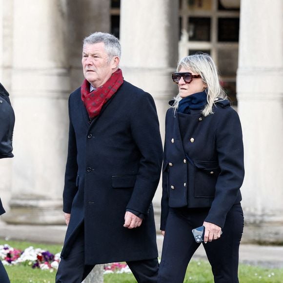 Christine Bravo et son mari Stéphane Bachot - Obsèques d'Isabelle Mergault à la Coupole du Père-Lachaise à Paris le 30 mars 2026. © Cyril Moreau - Dominique Jacovides / Bestimage