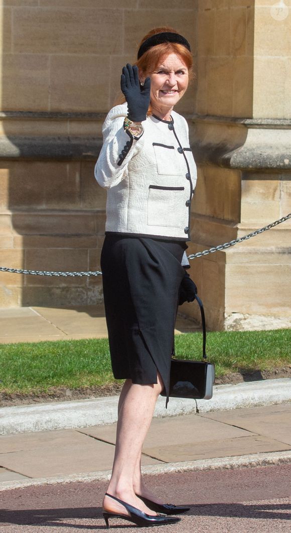 Sarah Ferguson, duchesse d'York, arrive à la chapelle St George pour l'office des matines de Pâques au château de Windsor. Royaume-Uni, le 20 avril 2025. © Tayfun Salci/ZUMA Press Wire/ABACAPRESS.COM