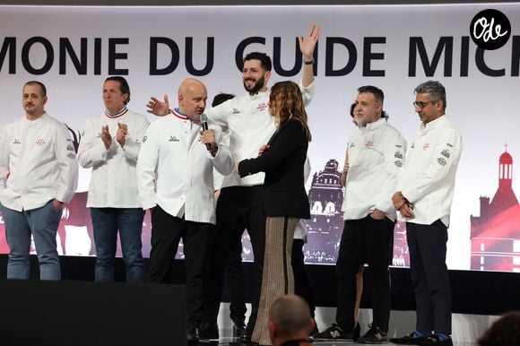 Cérémonie des remises des Etoiles du Guide Michelin au Palais des Congrès de Tours, France, le 18 mars 2024. 8 tables nouvellement distinguées de deux Etoiles MICHELIN. Frédéric Anton et son chef exécutif Kevin Garcia-"LeJules Verne" à Paris, Benoit Vidal -"Maison Benoit Vidal" à Annecy, Christophe Bacquié - "Le Mas Les Eydins", Sylvestre Wahid- "Sylvestre Wahid-Les Grandes Alpes", Christophe Cussac - "Les Ambassadeurs By Christophe Cussac", Alain Tauton - "Lorangerie", Martino Ruggieri -"Maison Ruggiéri", Ronan Kervarrec-"Maison Ronan Kervarrec" . © Jean-Marc Lhomer/Bestimage