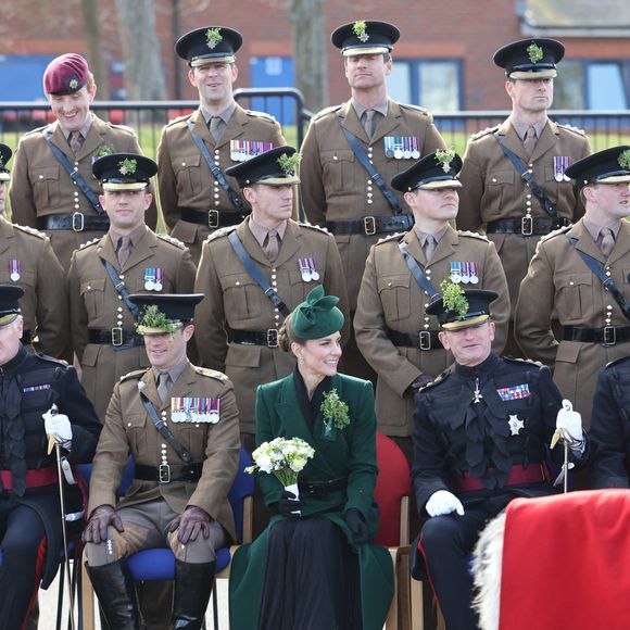 Catherine (Kate) Middleton, princesse de Galles, assiste au défilé de la Saint-Patrick des Irish Guards à la caserne de Mons à Aldershot, le 17 mars 2026, à l'occasion de la St Patrick.
PA Photo/ Bestimage