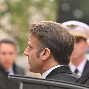 Le président Emmanuel Macron - Obsèques de Didier Guillaume (ancien ministre de l'Agriculture entre 2018 et 2020 et ancien Ministre d'Etat de Monaco 2024–2025) en la cathédrale Notre-Dame-Immaculée de Monaco le 23 janvier 2025. © Bruno Bebert/Bestimage