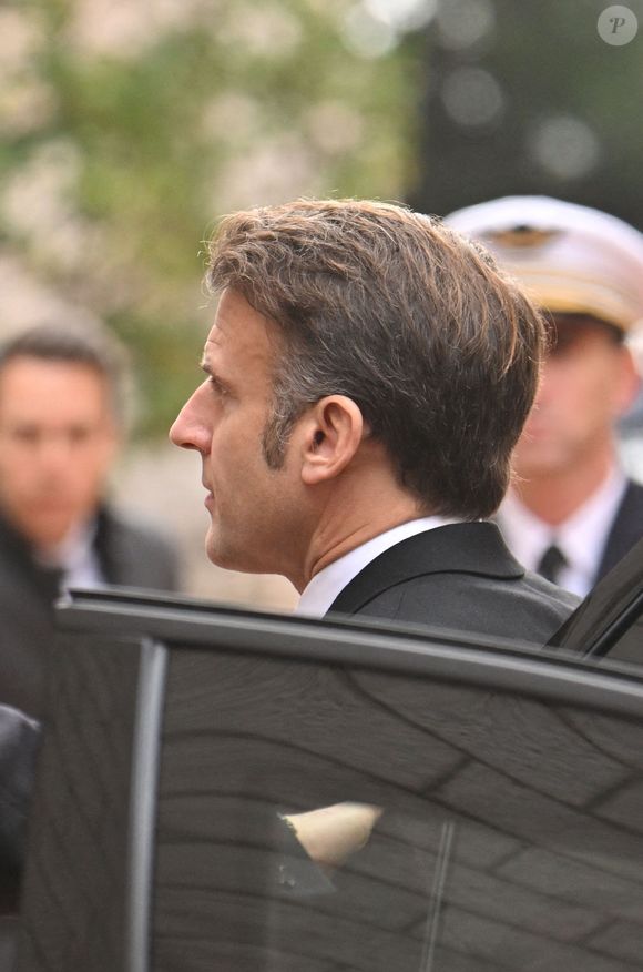 Le président Emmanuel Macron - Obsèques de Didier Guillaume (ancien ministre de l'Agriculture entre 2018 et 2020 et ancien Ministre d'Etat de Monaco 2024–2025) en la cathédrale Notre-Dame-Immaculée de Monaco le 23 janvier 2025. © Bruno Bebert/Bestimage