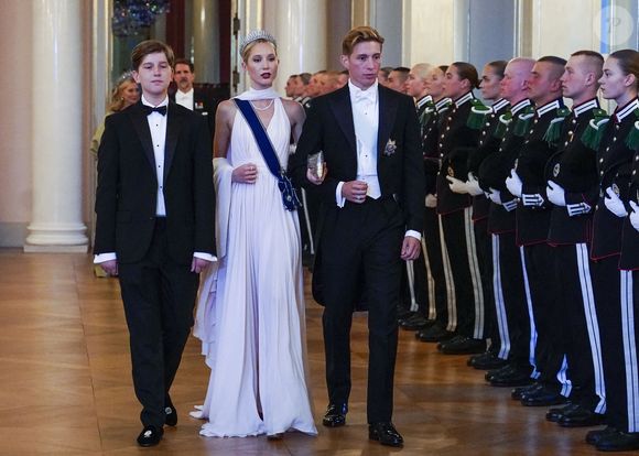 Prince Aristides, María Olympía de Grèce, princesse de Grèce et de Danemark et Le Prince Constantin Alexios de Grèce lors du dîner de gala pour célébrer le 18ème anniversaire de la princesse Ingrid Alexandra au Palais d'Oslo, Norvège, le 17 juin 2022. © NTB/Zuma Press/Bestimage