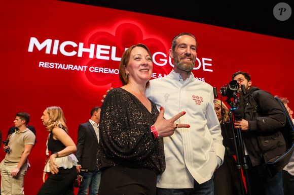 3 étoiles - "Les Morainières" - restaurant du Chef Michaël Arnoult et de sa femme Ingrid à Jongieux (73) décroche une 3eme étoile - Cérémonie des remises des Etoiles Michelin 2026 au Grimaldi Forum à Monaco le 16 mars 2026. 1 étoile, 7 nouveaux 2 étoiles et 1 nouveau 3 étoiles pour l'édition 2026 © Jean-Marc Lhomer/Bestimage
