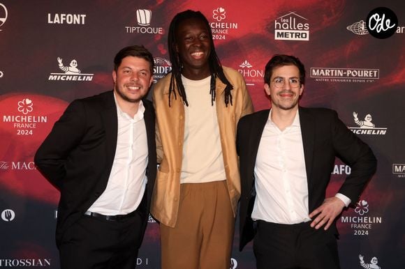 Les Chefs Marc Matthias "Substance" à Paris, Mory Sacko "MoSuke" à Paris et Victor Mercier "Fief" à Paris. - Photocall de la cérémonie de remise des Etoiles du Guide Michelin au Palais des Congrès de Tours le 19 mars 2024. © Jean-Marc Lhomer/Bestimage