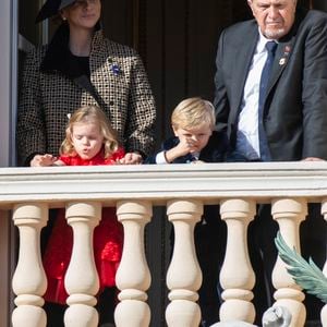 La princesse Charlene de Monaco avec Michael Kenneth Wittstock et leurs enfants Jacques et Gabriella assistent depuis le balcon au défilé sur la place du Palais lors des cérémonies de la fête nationale. Monaco le 19 novembre 2018. Photo by ABACAPRESS.COM