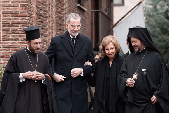 Roi Felipe VI (Le roi Felipe VI d'Espagne), Emerit Queen Sofia (La reine Sofia) - Princesse Irène de Grèce et de Danemark (la princesse Irène de Grèce et de Danemark) service funèbre à la cathédrale orthodoxe grecque Saint-André-et-Saint-Démétrius. Madrid - 17 janvier 2026