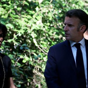 Emmanuel Macron et Rachida Dati - Réception de la France Music Week au Palais de l'Elysée dans le cadre de la Fête de la Musique à Paris le 20 Juin 2025. © Dominique Jacovides/Bestimage