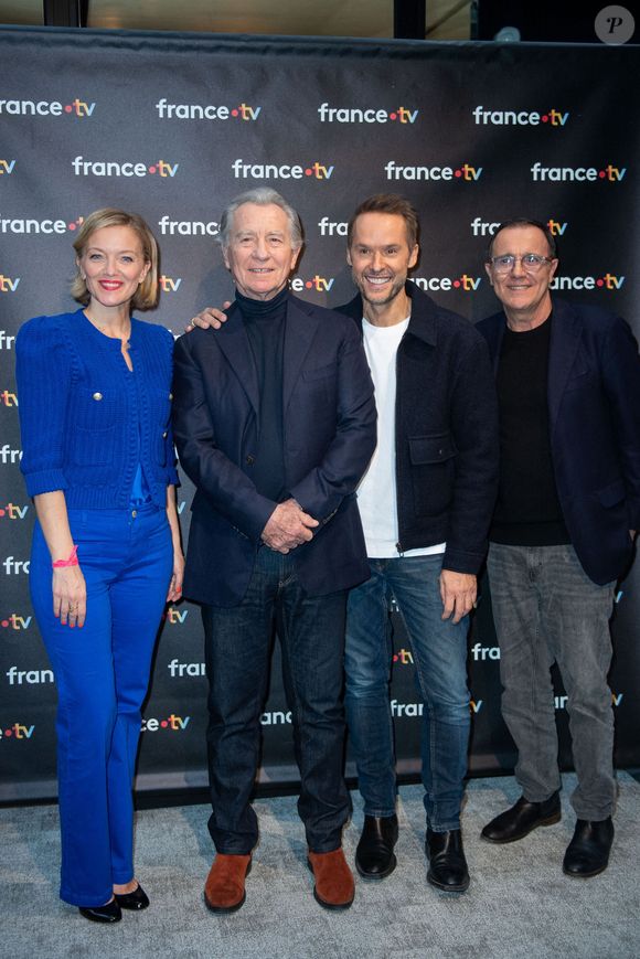 Maya Lauqué, William Leymergie, Damien Thévenot et Thierry Beccaro assistent au 40ème anniversaire de l'émission Télé Matin dans les locaux de France Télévision à Paris, France, le 06 février 2025. Photo par Aurore Marechal/ABACAPRESS.COM