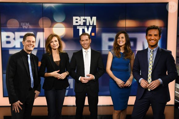 Guillaume Sechet, Sandra Larue, Christophe Person, Daniela Prepeliuc et Marc Hay à BFMTV le 15 septembre 2017 à Paris, France. Photo par Laurent Zabulon/ABACAPRESS.COM