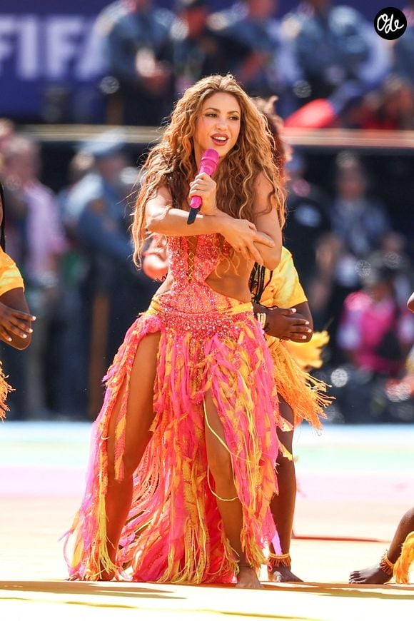 Shakira sur scène lors du show de la mi-temps de la finale de la Coupe du monde 2026 entre l'Espagne et l'Argentine, le 19 juillet 2026 à East Rutherford, dans le New Jersey.

© William Volcov/ZUMA Press Wire / Bestimage