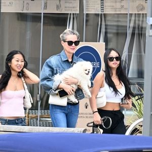 Exclusif - Laeticia Hallyday et ses filles Jade et Joy (qui résident depuis quelques jours dans la propriété familiale du Cap-d'Ail) arrivent à Marseillan pour déjeuner avec Elyette Boudou "Mamie Rock" (qui fêtera ses 89 ans le 5 juillet prochain), accompagné de son père André Boudou et sa fille Alcéa (demi soeur de Laeticia).