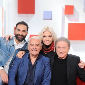 Exclusif - Ycare, Michel Fugain, son épouse Sanda et Michel Drucker - Enregistrement de l'émission Vivement dimanche au studio Rive Gauche à Paris, présentée par Michel Drucker et diffusée le 9 février sur France 3. © Guillaume Gaffiot/Bestimage
