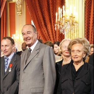 Jean-Pierre Papin, Bernadette et Jacques Chirac - Dernière remise collective de décoration avec Jacques Chirac au palais de l'Elysée CELINE BONNARDE / BESTIMAGE