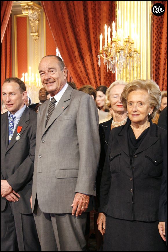 Jean-Pierre Papin, Bernadette et Jacques Chirac - Dernière remise collective de décoration avec Jacques Chirac au palais de l'Elysée CELINE BONNARDE / BESTIMAGE