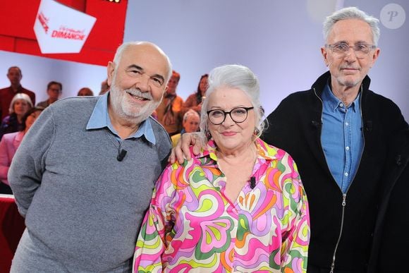 Josiane Balasko lui a rendu hommage sur Instagram.
Exclusif - Gérard Jugnot, Josiane Balasko et Thierry Lhermitte - Enregistrement de l'émission Vivement dimanche consacrée à l'équipe du Splendid au studio Rive Gauche, présentée par M.Drucker, diffusée le 23 février 2025 sur France 3.
© Guillaume Gaffiot / Bestimage