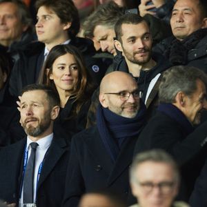 Exclusif - Jean Sarkozy, Louis Sarkozy et sa femme Natali Husic, Jean-Claude Darmon, Nicolas Sarkozy   - People en tribunes du match de Ligue 1 Uber Eats "PSG contre Reims" (1-1) au Parc des Princes à Paris le 29 janvier 2023.