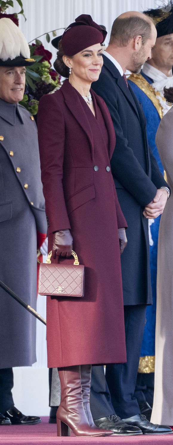 Le prince William, prince de Galles, et Catherine (Kate) Middleton, princesse de Galles lors de la cérémonie de bienvenue pour la visite d'État de l'émir du Qatar Tamim ben Hamad Al-Thani à Londres, Royaume Uni, le 3 décembre 2024. © GoffPhotos/Bestimage