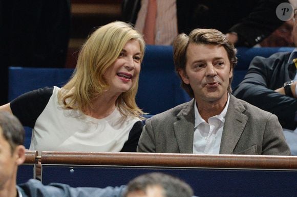 Michele Laroque et Francois Baroin regardent les matchs des demi-finales lors de la sixième journée du BNP Paribas Masters 2014 au POPB, le 1er novembre 2014 à Paris, France. Photo par Laurent Zabulon/ABACAPRESS.COM
