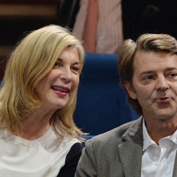 Michele Laroque et Francois Baroin regardent les matchs des demi-finales lors de la sixième journée du BNP Paribas Masters 2014 au POPB, le 1er novembre 2014 à Paris, France. Photo par Laurent Zabulon/ABACAPRESS.COM